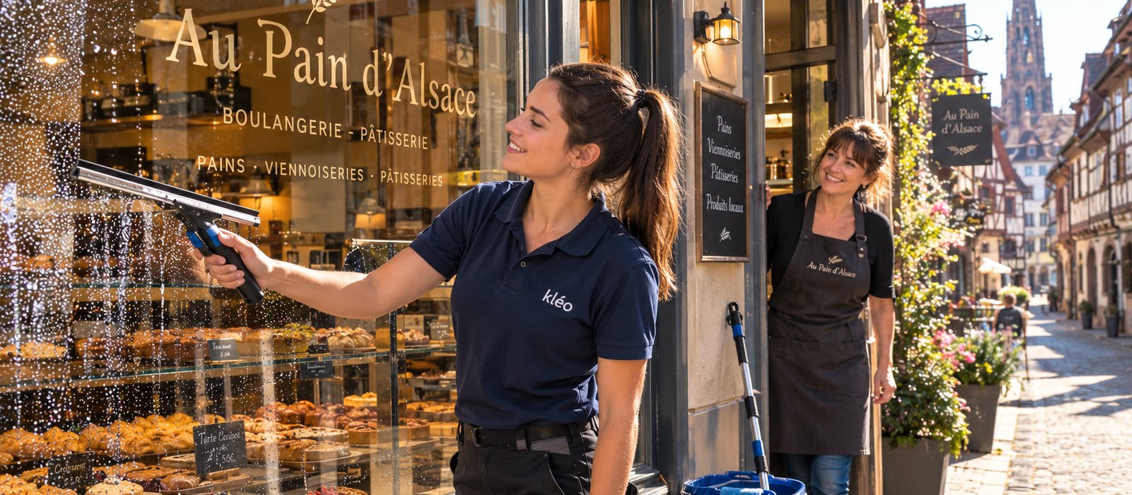 Lavage d'une vitrine de commerce